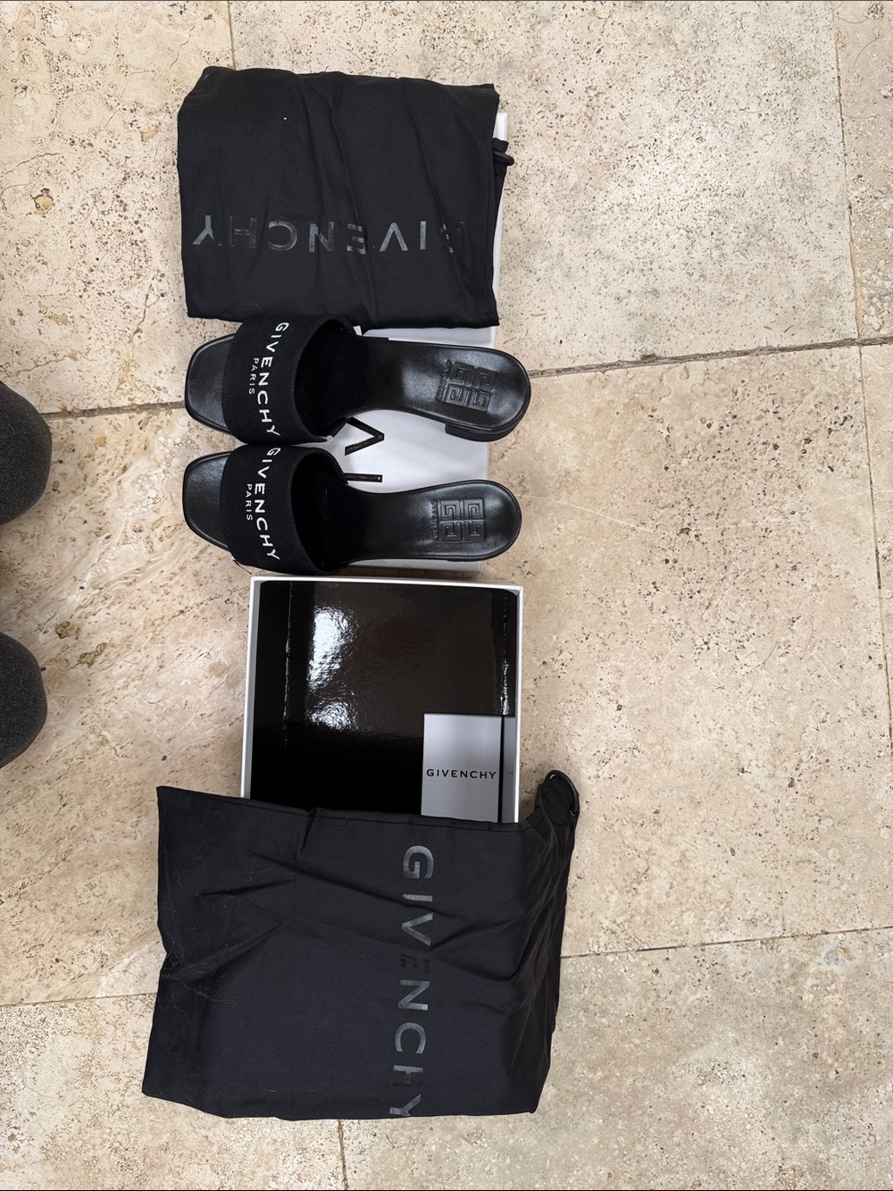Givenchy Black Logo Velvet Slide Sandals